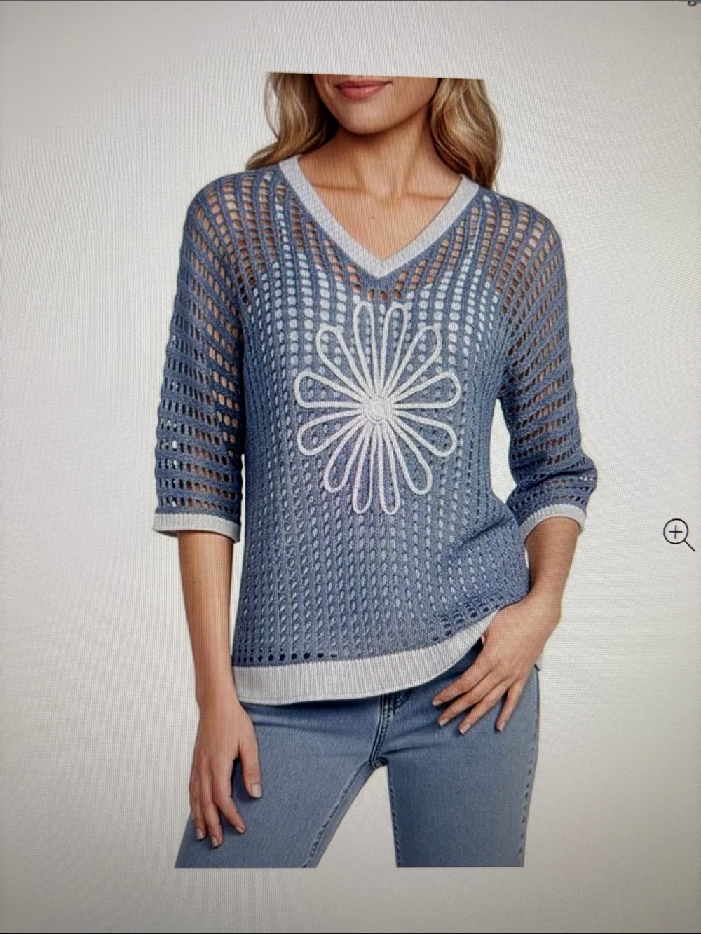 NWT Charlie B size XS Knit V Neck Fishnet Dolman Short Sleeve Sweater in Haze - Picture 9 of 9